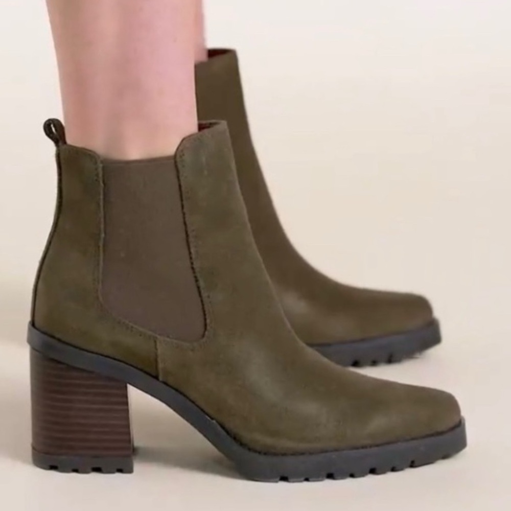 Franco Sarto Olive Green Suede Ankle Booties with 3” Block Heel